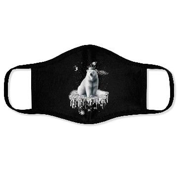 Discover Polar bear with crown on ice floe arctic wildlife Face Masks