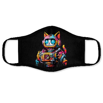 Discover Cat designed as a robot in comic graffiti style Face Masks