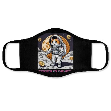Discover Bitcoin to the moon cat Face Masks