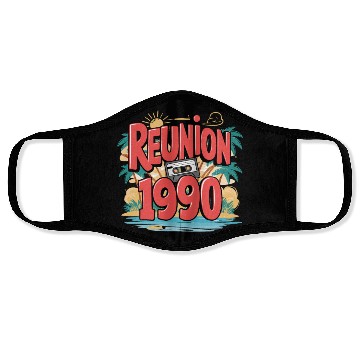 Discover Retro Reunion 1990 Cassette Tape Sunset Beach Face Masks