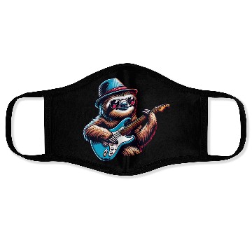 Discover Cool Sloth E-Guitar Player Design Face Masks