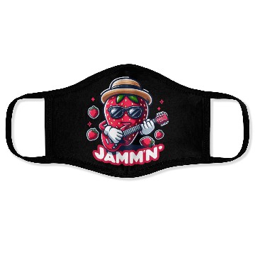 Discover Jammin Strawberry Jam Playing a Guitar Rock n Roll Face Masks