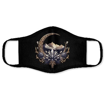 Discover Crescent moon in gold, with crystals and mountains Face Masks