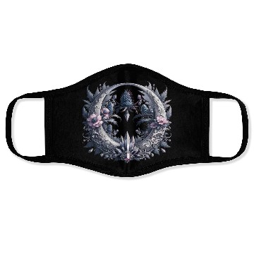 Discover Crescent moon in silver, with crystals and flowers Face Masks