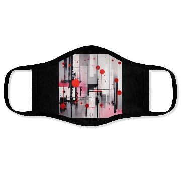 Discover Red Black Light Pink and Gray Dots and Lines Face Masks