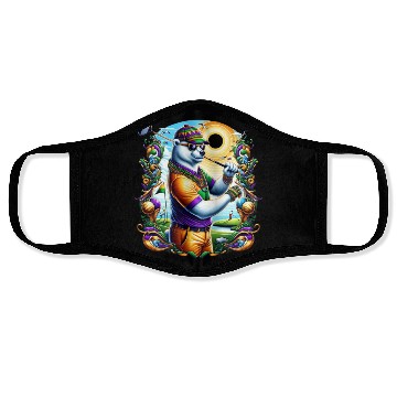 Discover Bear Golfer in Vibrant Mardi Gras Style Face Masks
