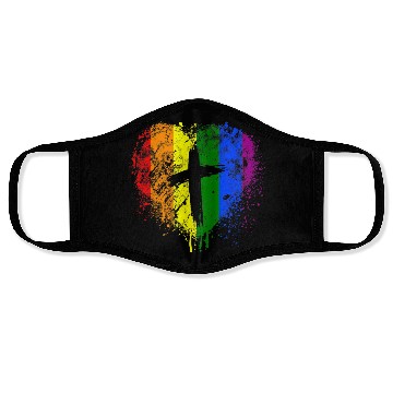 Discover Rainbow Heart with Cross Gay Pride LGBT Christian Face Masks