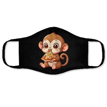 Discover Funny monkey loves pizza humorous chimpanzee Face Masks