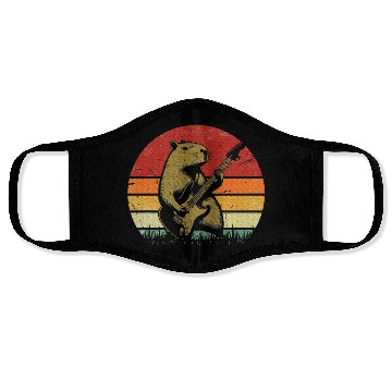Discover Capybara Playing Guitar Capybara Rock Music Face Masks