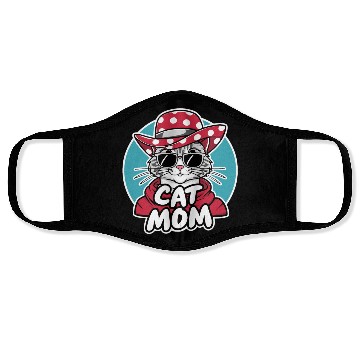 Discover Cat Mom Funny cat with sunglasses, hat and clothes Face Masks