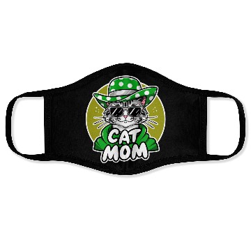 Discover Cat Mom Funny cat with sunglasses, hat and clothes Face Masks