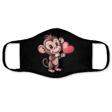 Discover Cute Monkey Holding Heart Illustration Face Masks