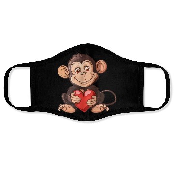 Discover Adorable Monkey Holding A Heart Illustration - Face Masks