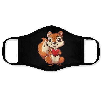 Discover Adorable Squirrel with Red Heart Illustration Face Masks