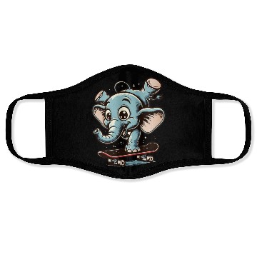 Discover blue cartoon elephant on skateboard Face Masks
