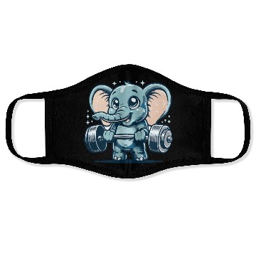 Discover cute cartoon elephant doing strength training Face Masks