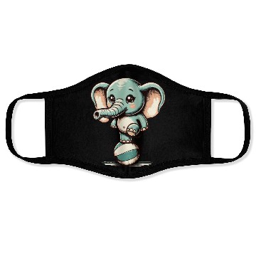 Discover cute cartoon elephant on exercise ball Face Masks