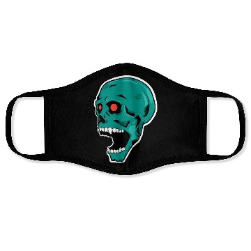 Discover green skull with bright red eyes Face Masks