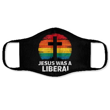 Discover Jesus Was A Liberal Retro Sunset Progressive Face Masks