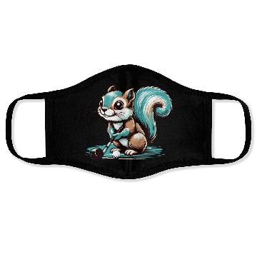 Discover Cute cartoon squirrel playing golf Face Masks