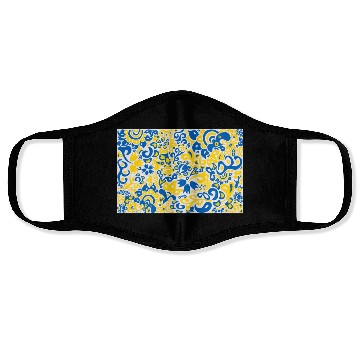 Discover Ukrainian flag colors on floral folklore pattern Face Masks