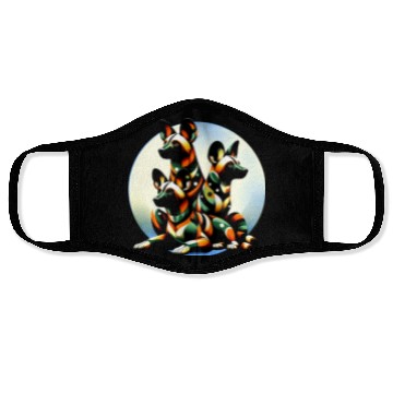 Discover African Painted Wild Dogs Moon Art Face Masks