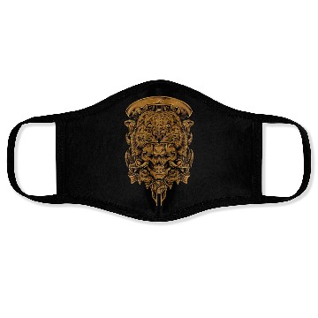 Discover Golden Angry Tiger Tora Skull Tattoo Face Masks