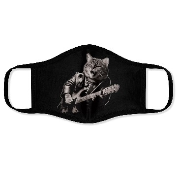 Discover Rocker Cat Playing Guitar Instruments Meow Face Masks