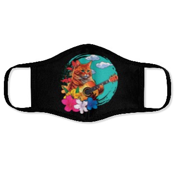 Discover Musician Cat Plays Guitar Instruments Rock Aloha Face Masks