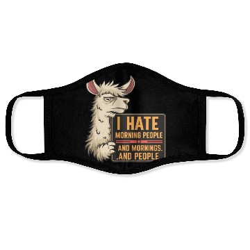 Discover I Hate Morning People for a Morning grumpy Llama Face Masks