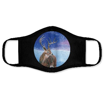 Discover The Red Deer in Winter Illustration Face Masks