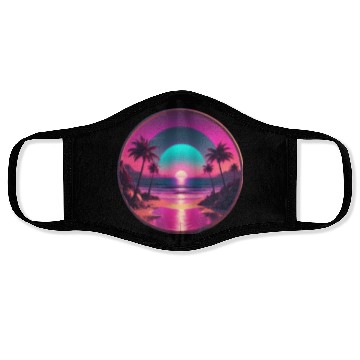 Discover Synthwave Beach Scene with Palm Trees and Sunset Face Masks