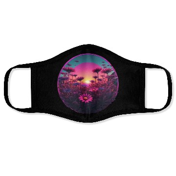 Discover Synthwave Wild Flower Design Face Masks