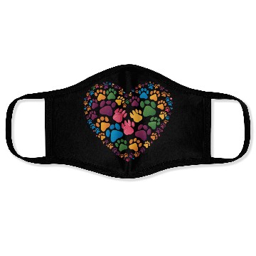 Discover Colorful Cat Paw Prints Forming a Heart Shape Face Masks