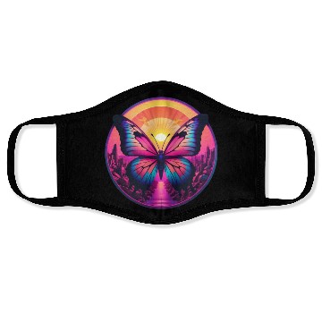Discover Synthwave ButterFly at Sunset Face Masks