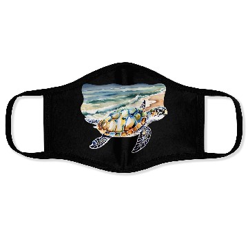 Discover Sea Turtle at the Beach in Watercolor Face Masks