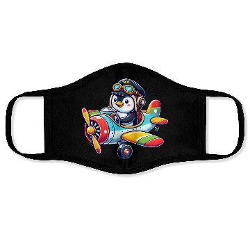 Discover Penguin pilot license airplane cartoon flying Face Masks