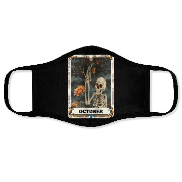 Discover October Gothic Tarot Card - Marigold Flower & Skel Face Masks