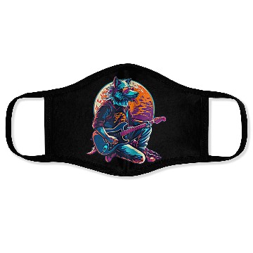 Discover Blue Wolf Moon Guitar Player Retro Sunglasses Face Masks