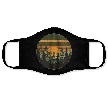 Discover Sunset Forest Nature Outdoors Retro 80s Vibe 4 Face Masks
