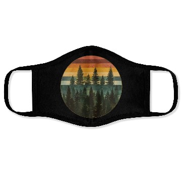 Discover Sunset Forest Nature Outdoors Retro 80s Vibe 6 Face Masks