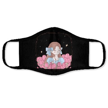 Discover girl and tulips Face Masks