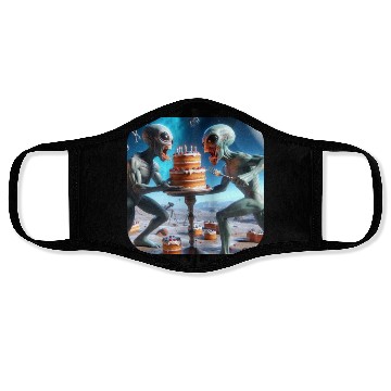 Discover Alien cake fight Face Masks