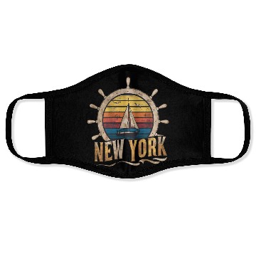 Discover New York Sailboat Vintage Throwback Face Masks