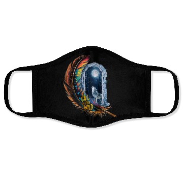 Discover Glowing feather with wolf howling at the moon Face Masks