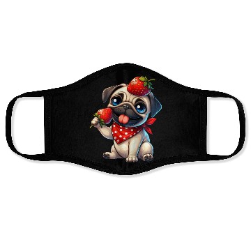 Discover Quirky Dog Pug with Strawberry on Head Fruity Face Masks
