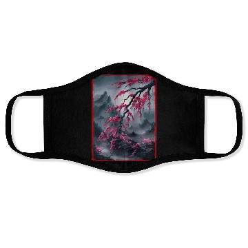 Discover Vintage Cherry Blossom Landscape Graphical Face Masks