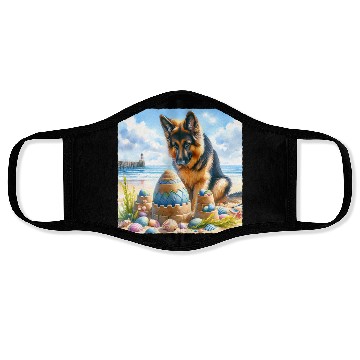 Discover German Shepherd Building Festive Sandcastle Face Masks