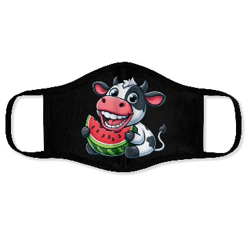 Discover Funny cow bull steer watermelon summer fruit Face Masks