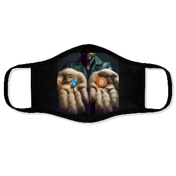 Discover Bitcoin BTC Cryptocurrency Orange Pill Blue Pill Face Masks